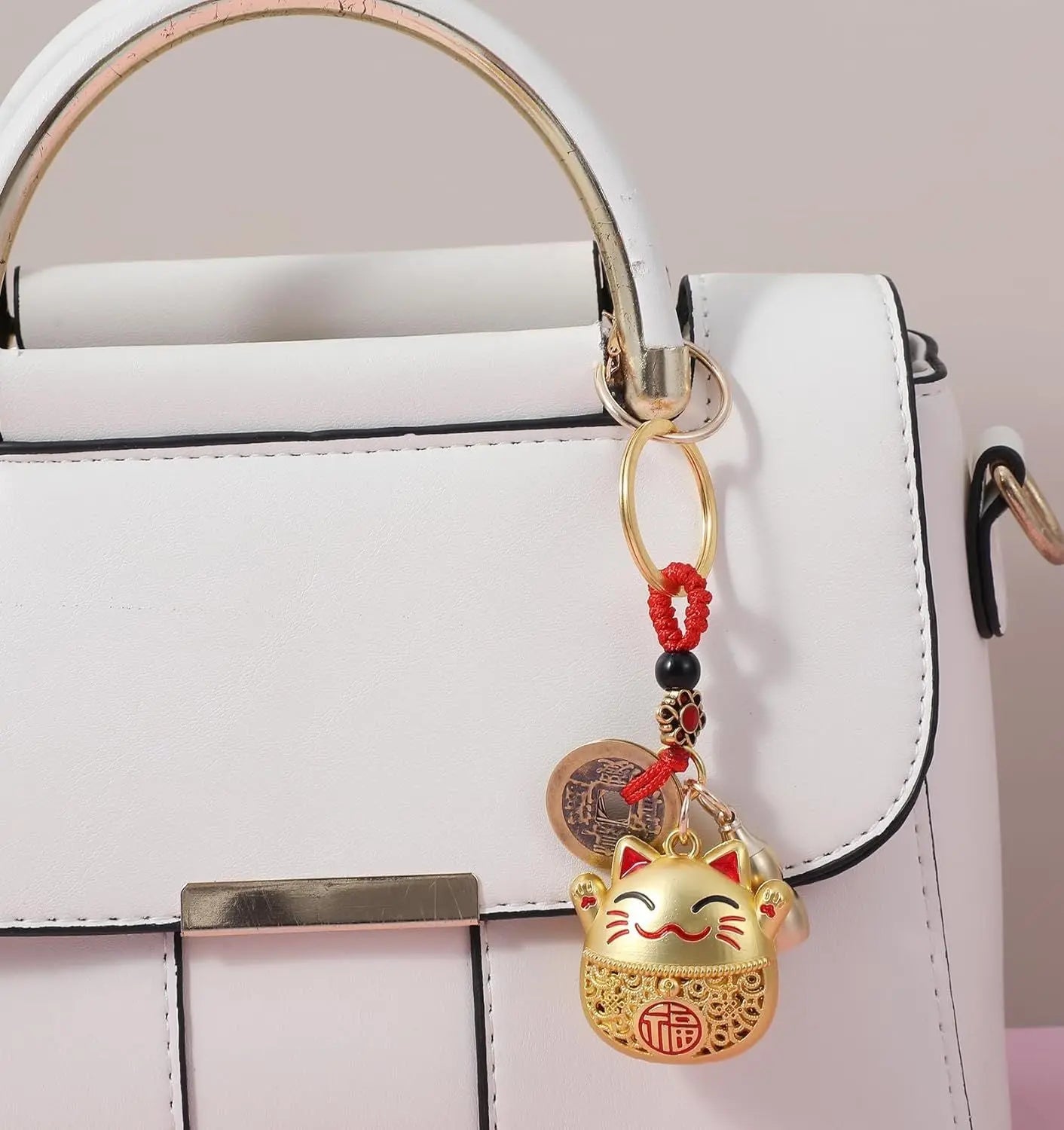 Lucky Cat Keychain, Good Luck Keychain with Feng Shui Coins, Tassel & Gourd, Maneki Statue Charm for Good Luck, Gift for Cat Lovers Wholesale Hub