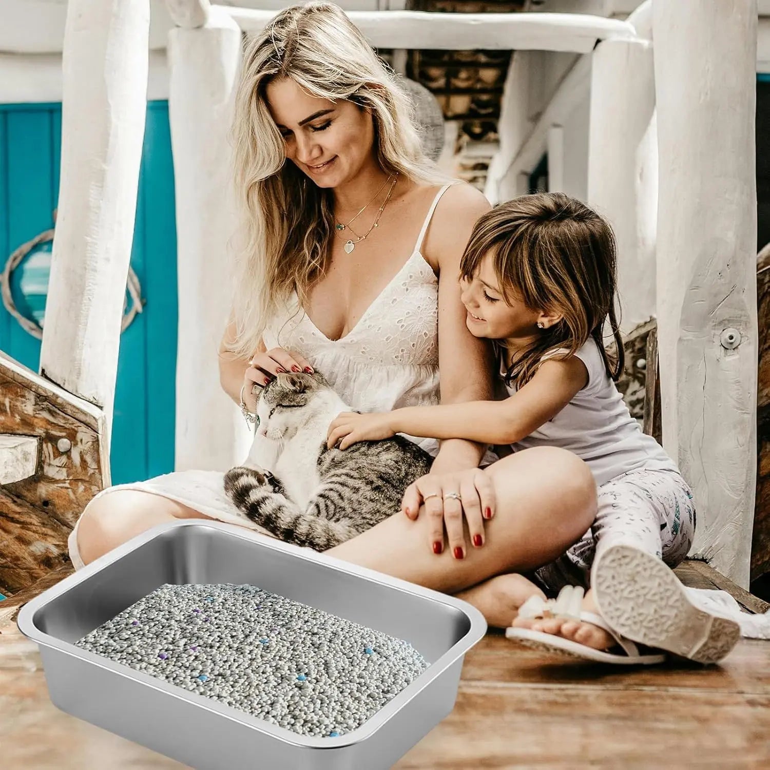 2 Pack Stainless Steel Cat Litter Box - High Side Metal Cats Toilet Large Rust Proof Litter Pan with Non Stick Smooth Surface for Cats, Kitten, Rabbits, 17.5 X 13.5 X 6 Inches Wholesale Hub