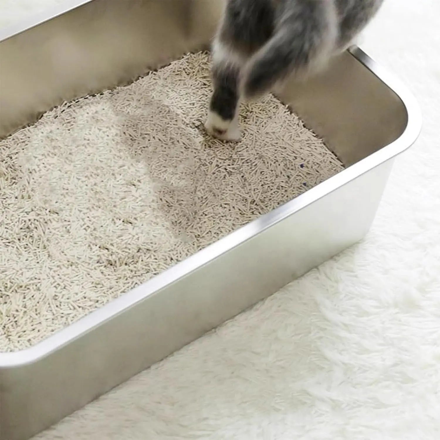 2 Pack Stainless Steel Cat Litter Box - High Side Metal Cats Toilet Large Rust Proof Litter Pan with Non Stick Smooth Surface for Cats, Kitten, Rabbits, 17.5 X 13.5 X 6 Inches Wholesale Hub