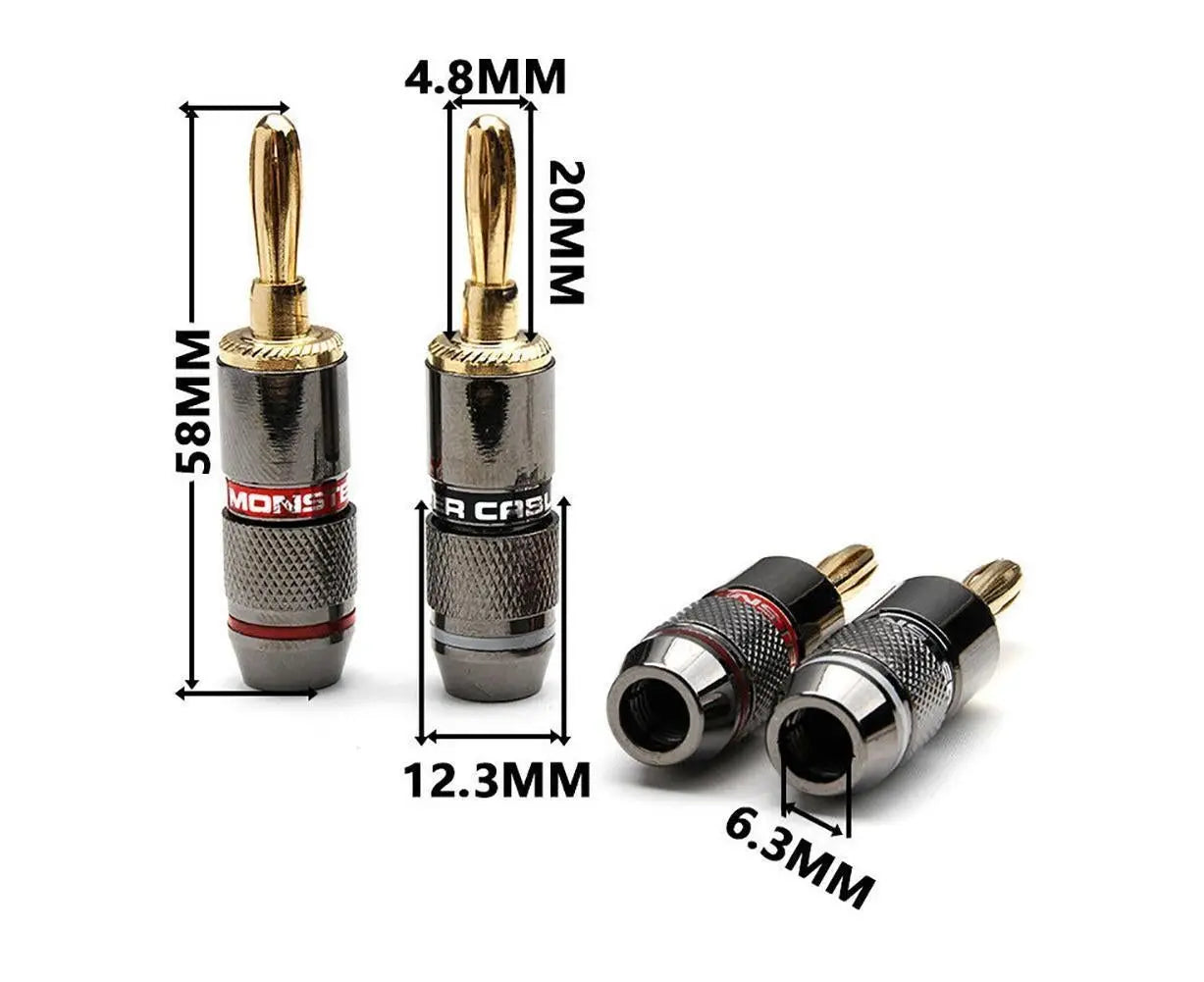 12Pcs 24K Gold Plated Zinc Alloy Banana Plugs Speaker Audio Video Connectors Wholesale Hub