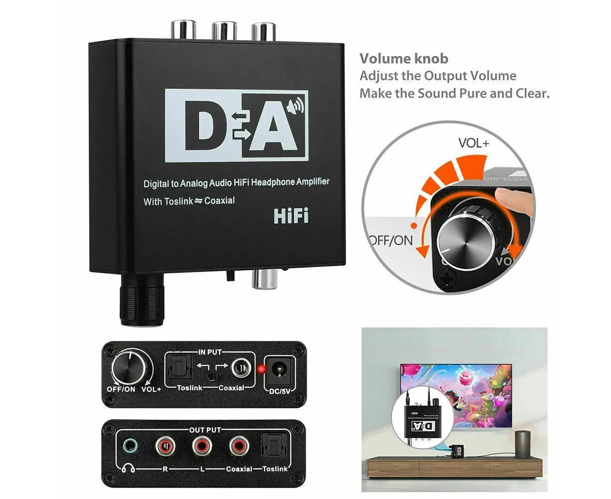 192KHz Digital Coaxial to Analog R/L RCA 3.5mm Jack HiFi Audio Converter Adapter Wholesale Hub
