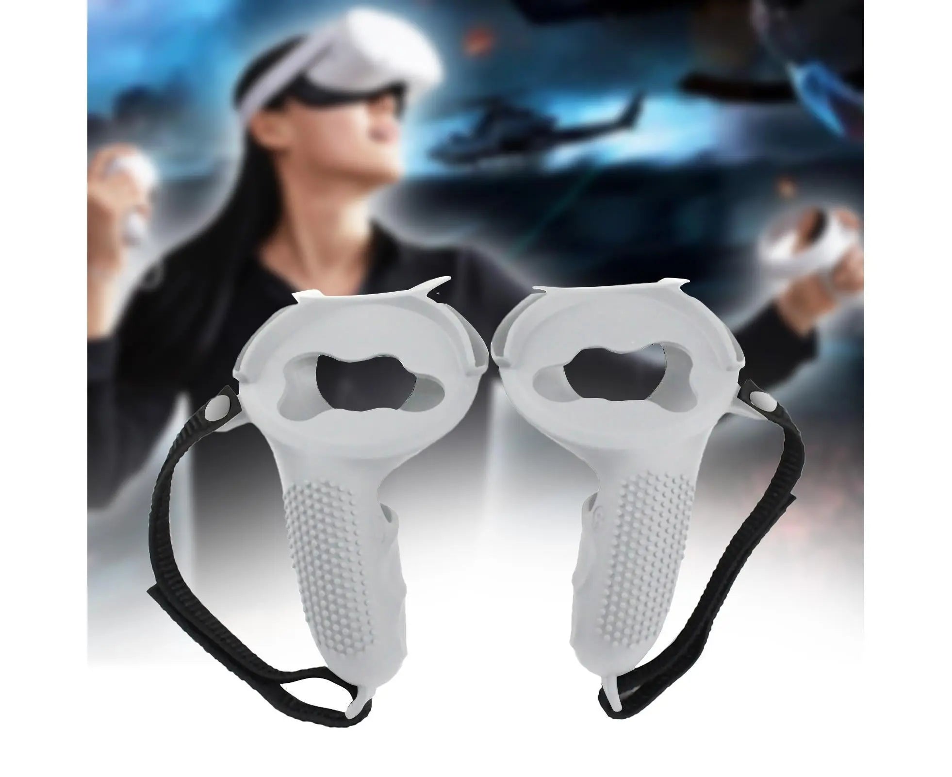 3 in 1 Anti-slip Adjustable Handle Cover Hand Strap Grip Cap Kit for Oculus Quest 2 Controller White Wholesale Hub