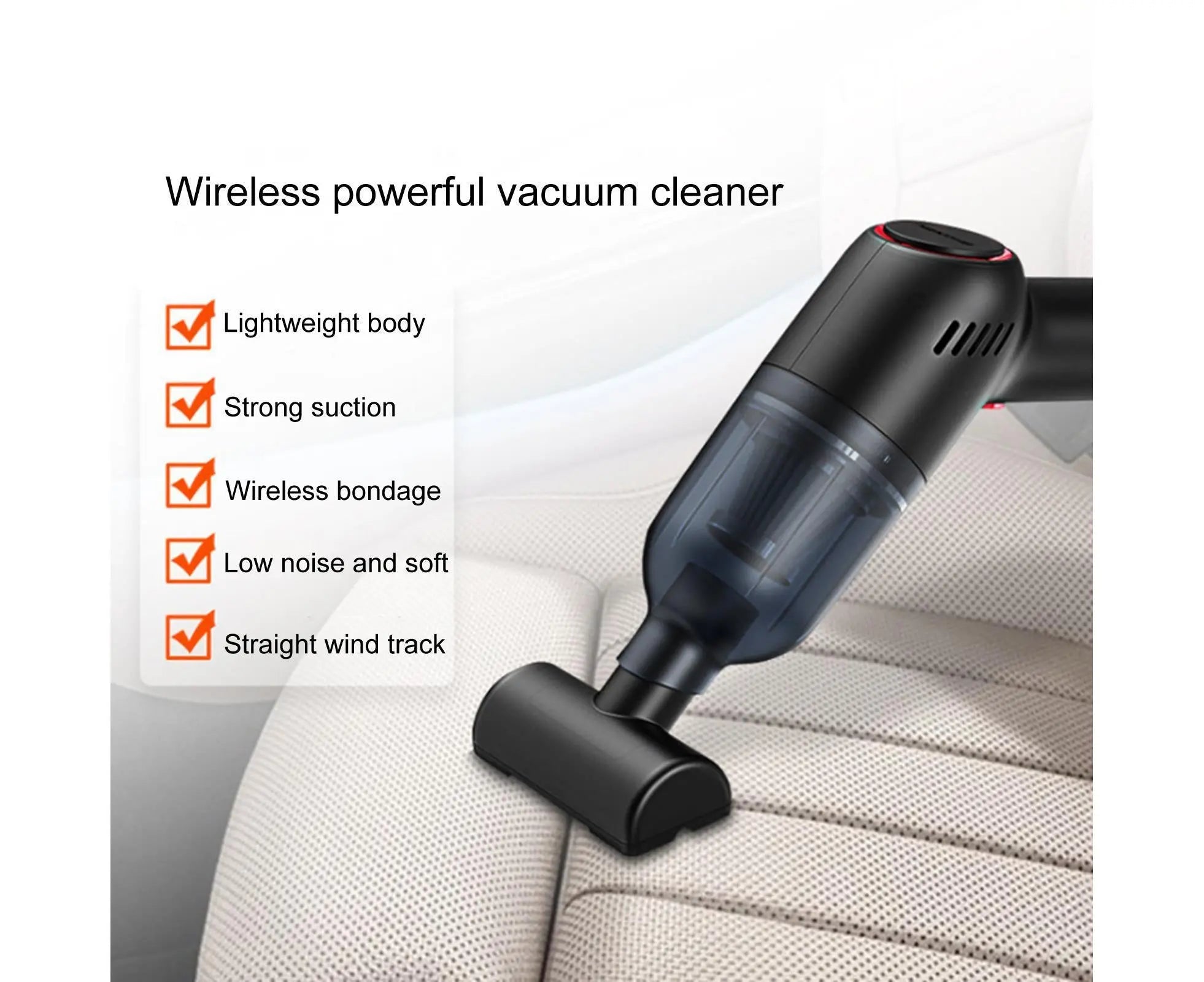 Car Vacuum Cleaner Wireless Strong Suction ABS Low Noise One Hand Operation Dust Remover for Auto Black Wholesale Hub