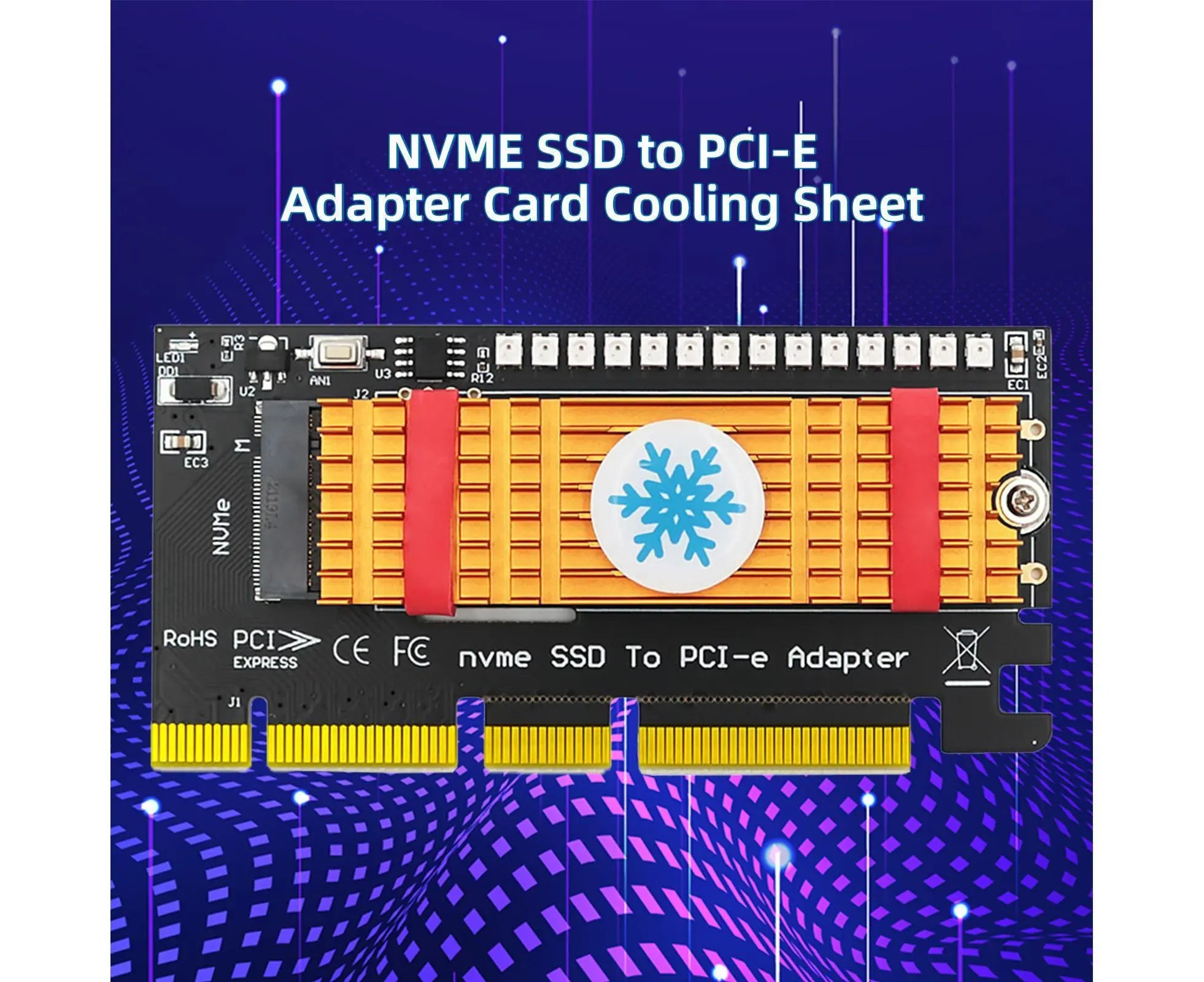 Converter Board Driver-free High Strength with Cool Light NVME SSD to PCI-E Adapter Card Cooling Sheet for Desktop Golden Wholesale Hub