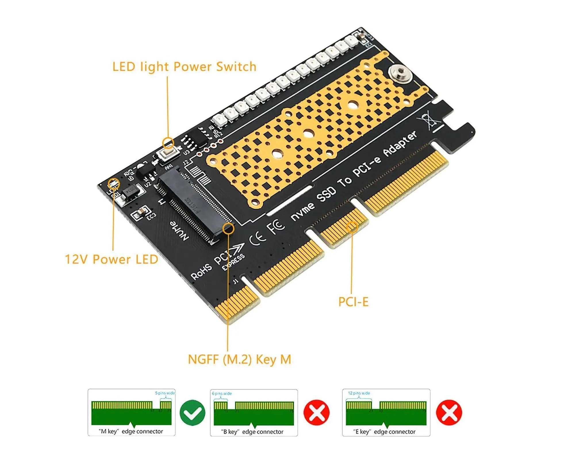 Converter Board Driver-free High Strength with Cool Light NVME SSD to PCI-E Adapter Card Cooling Sheet for Desktop Golden Wholesale Hub