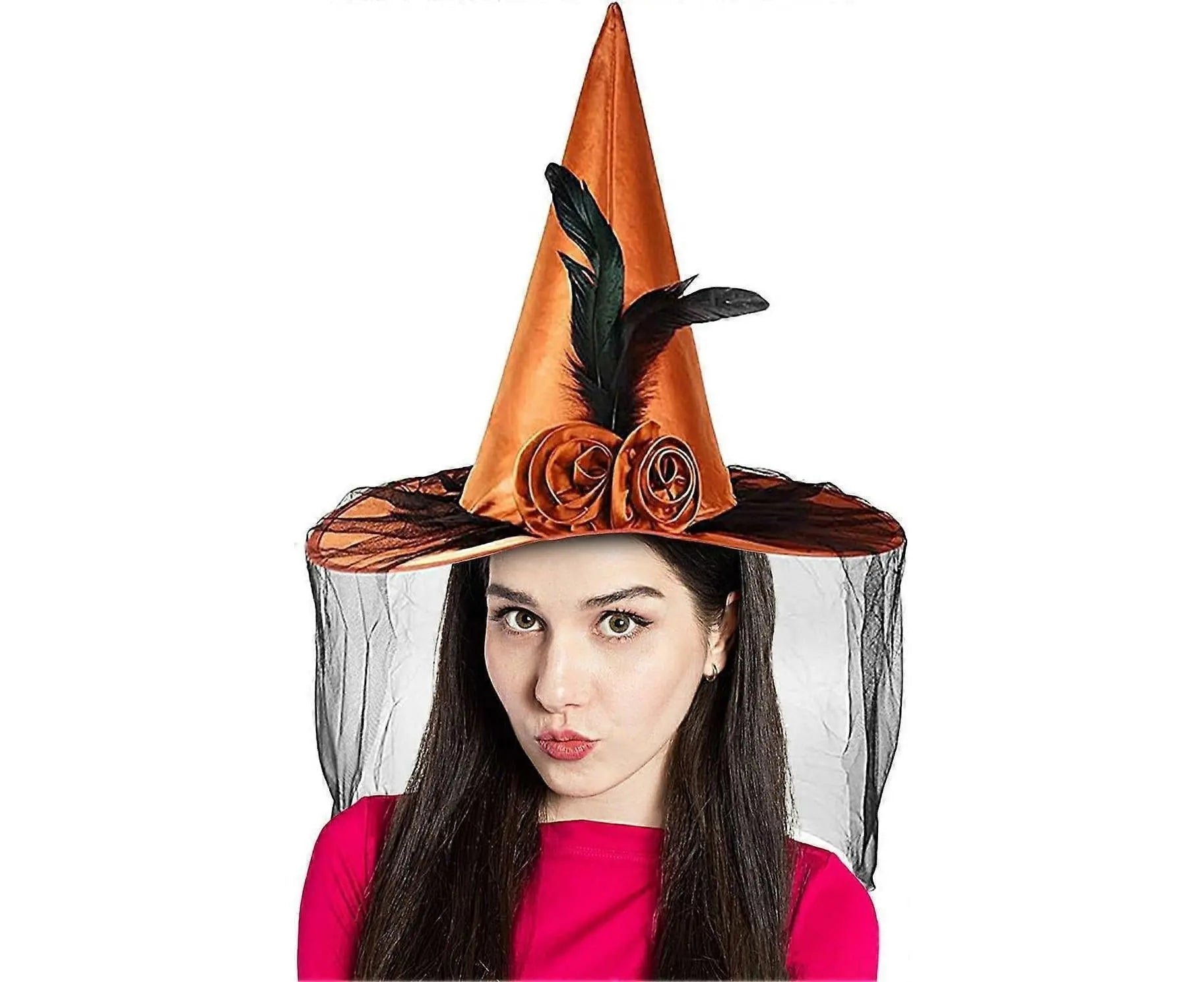 Witches Hats for Women, Cosplay Hats Halloween Hat, Wide Brim Hat, Hats with Half Veil Wholesale Hub