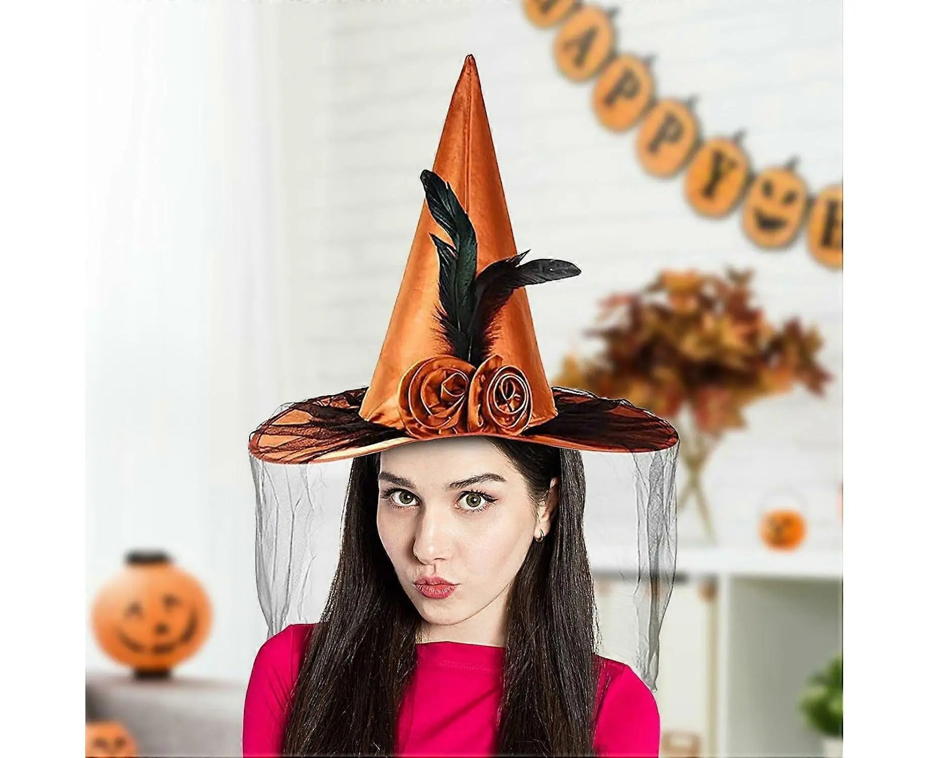 Witches Hats for Women, Cosplay Hats Halloween Hat, Wide Brim Hat, Hats with Half Veil Wholesale Hub