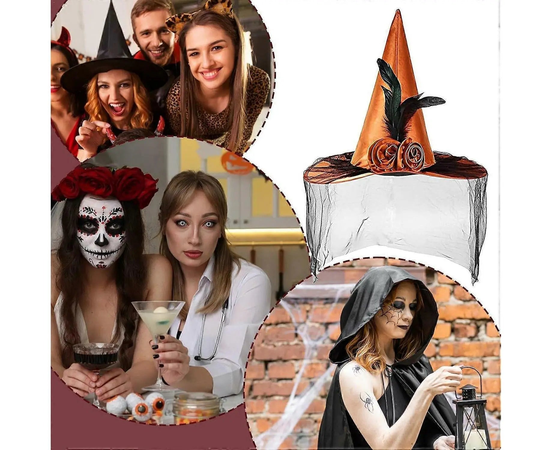 Witches Hats for Women, Cosplay Hats Halloween Hat, Wide Brim Hat, Hats with Half Veil Wholesale Hub