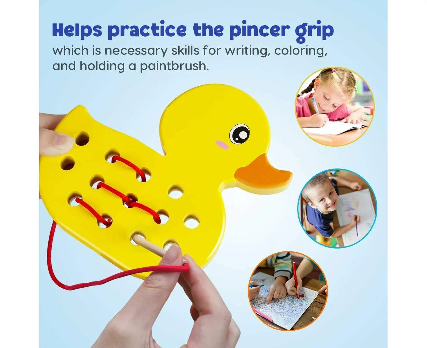 Wooden Lacing Duck And Elephant, 2Pcs Animals Fine Motor Skills Threading Toys, Airplane Car Travel Game Montessori Cognition Preschool Puzzle Gift For Yea Wholesale Hub