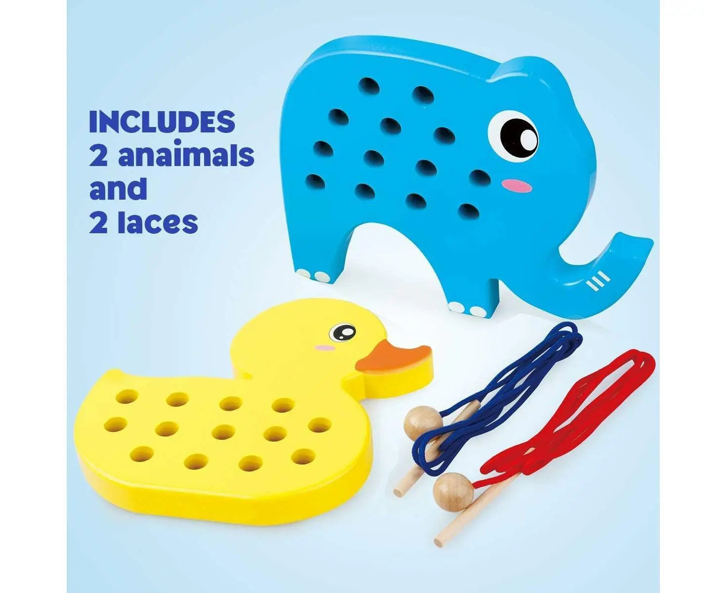 Wooden Lacing Duck And Elephant, 2Pcs Animals Fine Motor Skills Threading Toys, Airplane Car Travel Game Montessori Cognition Preschool Puzzle Gift For Yea Wholesale Hub