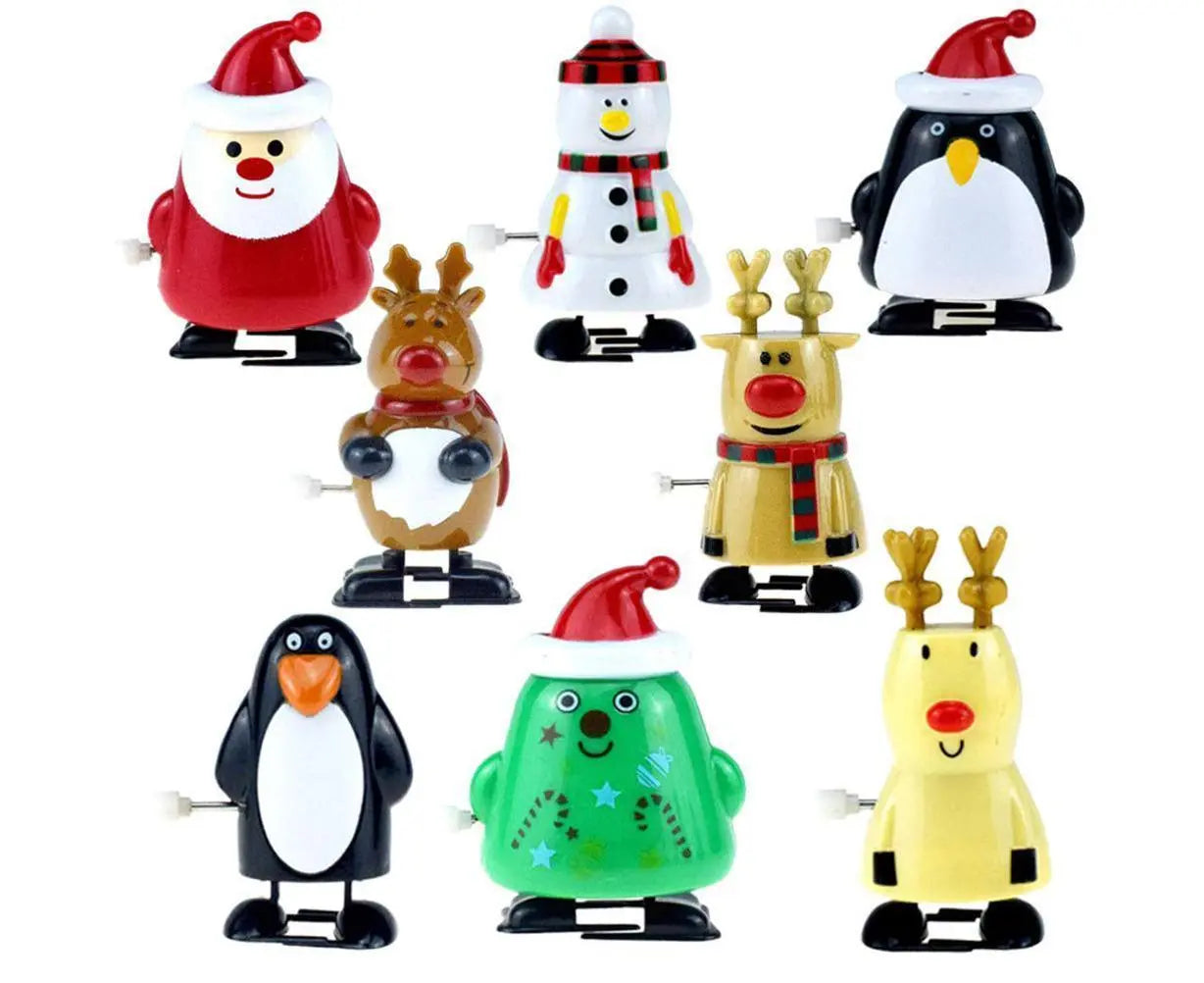 8pcs Christmas Wind Up Toys Penguin Christmas Tree Santa Claus Snowman Elk Clockwork Toys Figure Ornaments Party Supplies Favors Wholesale Hub