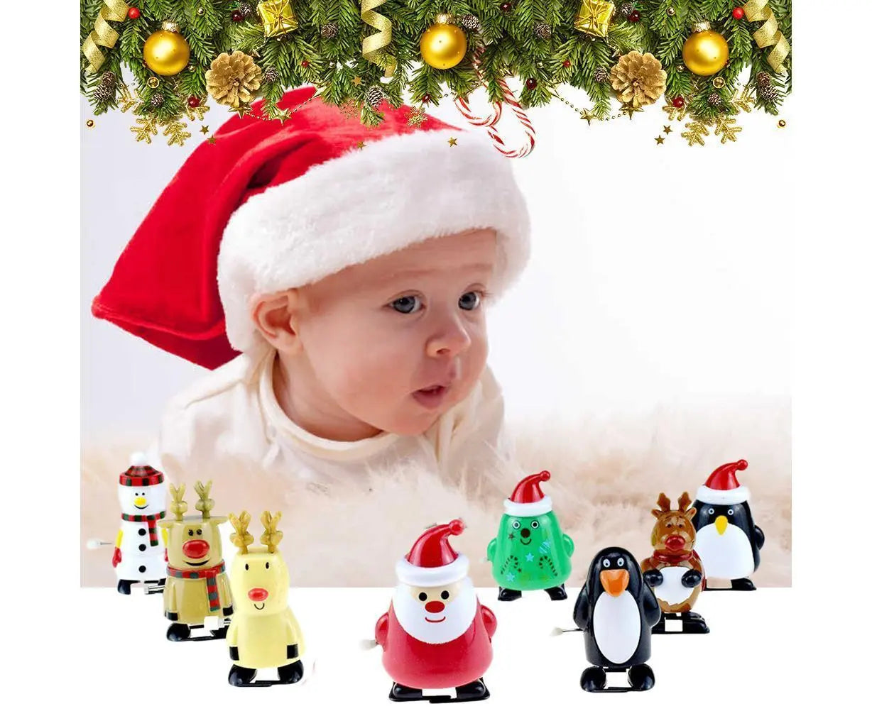 8pcs Christmas Wind Up Toys Penguin Christmas Tree Santa Claus Snowman Elk Clockwork Toys Figure Ornaments Party Supplies Favors Wholesale Hub