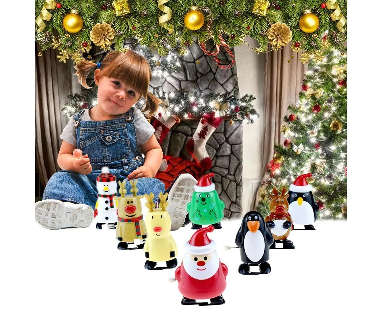 8pcs Christmas Wind Up Toys Penguin Christmas Tree Santa Claus Snowman Elk Clockwork Toys Figure Ornaments Party Supplies Favors Wholesale Hub
