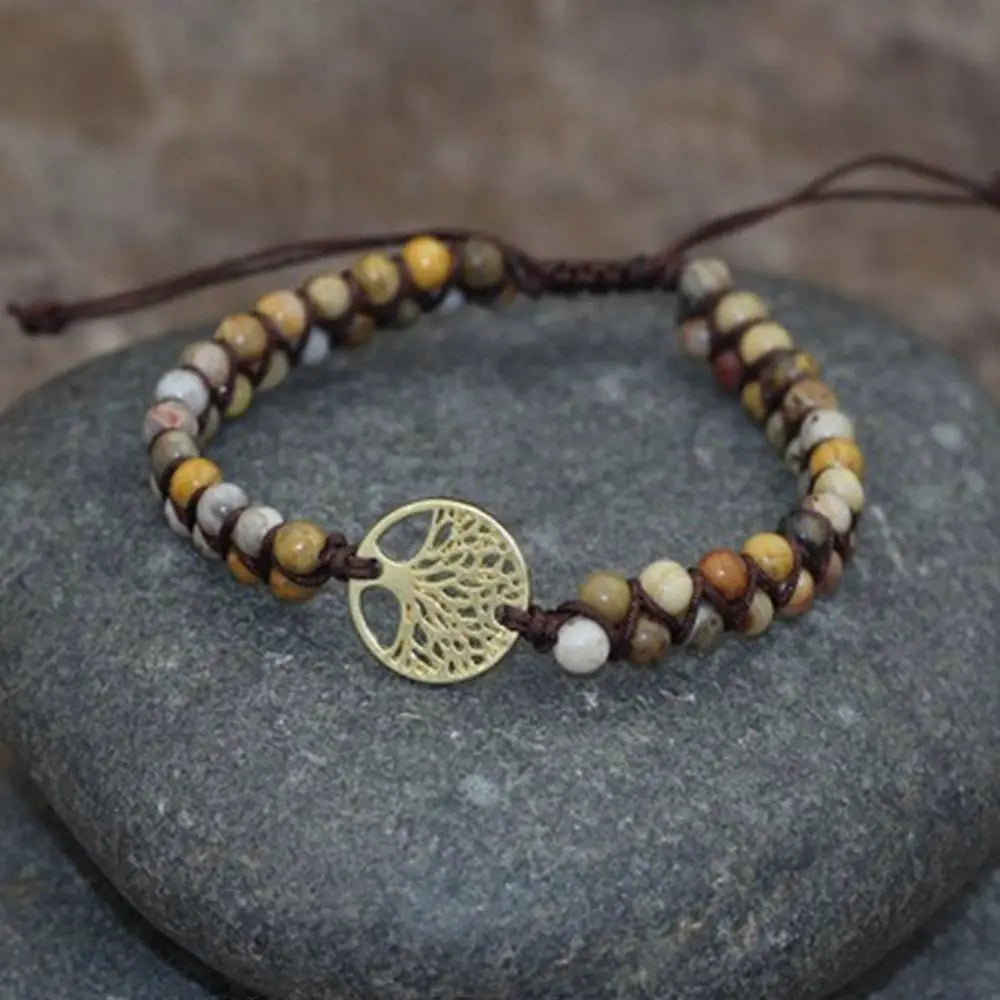 Healing Crystal Bracelets for Women Natural Gemstone Yoga Reiki Chakras Beads Anxiety Tree of Life Lucky Charm Braided Bracelet Adjustable Jewelry Wholesale Hub