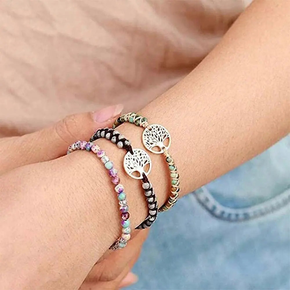 Healing Crystal Bracelets for Women Natural Gemstone Yoga Reiki Chakras Beads Anxiety Tree of Life Lucky Charm Braided Bracelet Adjustable Jewelry Wholesale Hub