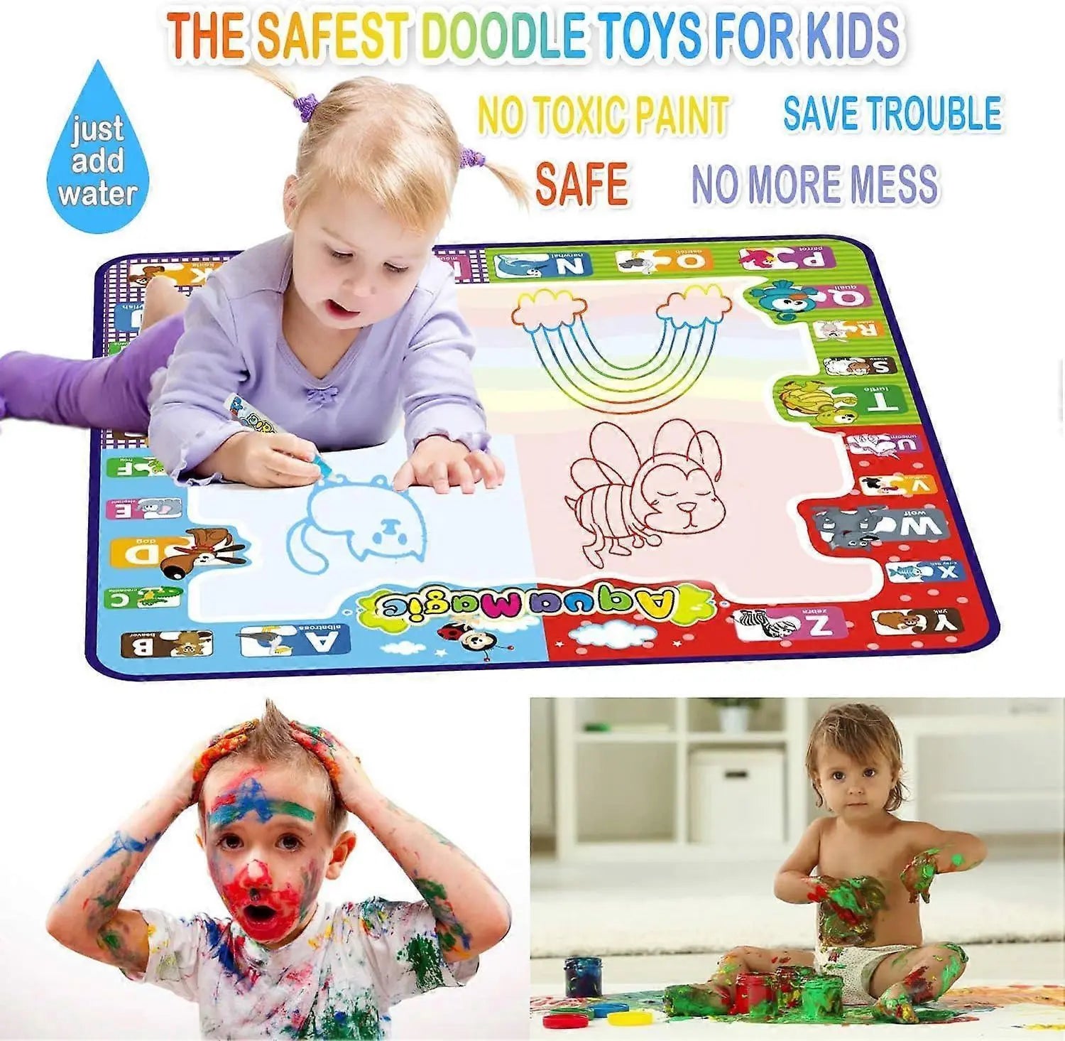 Water Doodle Mat, Large babies Painting Mat, Clean Drawing Mat with Neon Colors, Educational Toys for 3 4 5 6 Year Old babies babiess Boys Girls Wholesale Hub