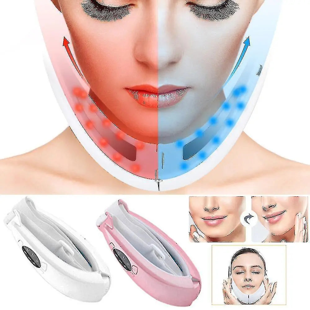 Led Photon Therapy Double Chin Removal Electric V-face Slimming Vibration Massager Face Lift Device - KKS699 White Wholesale Hub