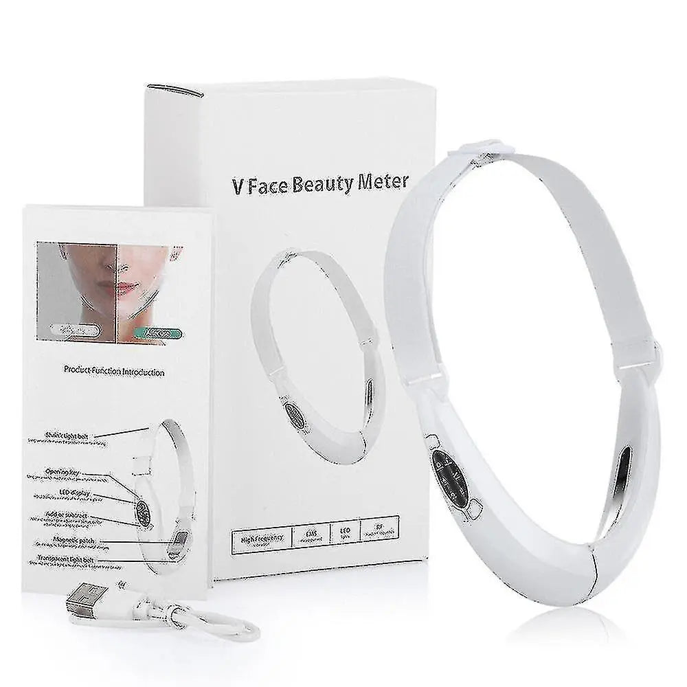 Led Photon Therapy Double Chin Removal Electric V-face Slimming Vibration Massager Face Lift Device - KKS699 White Wholesale Hub