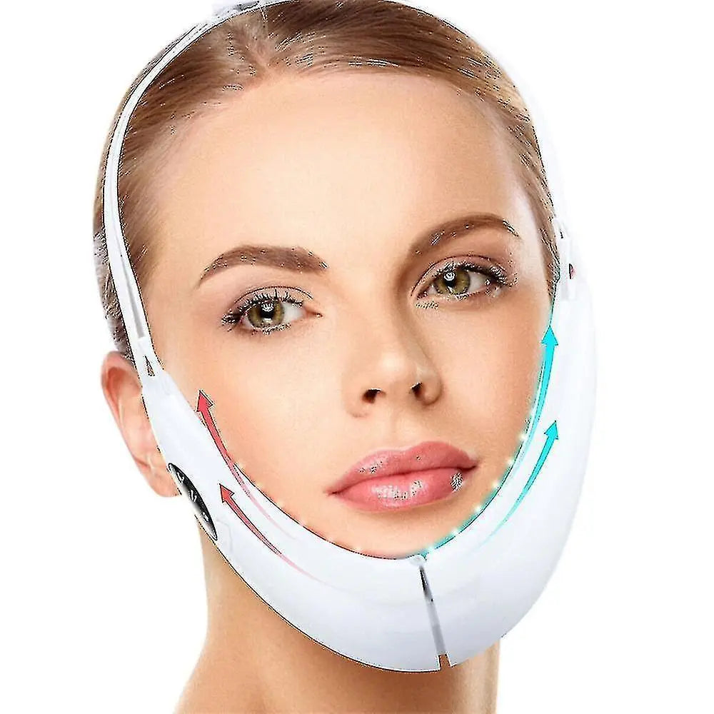 Led Photon Therapy Double Chin Removal Electric V-face Slimming Vibration Massager Face Lift Device - KKS699 White Wholesale Hub