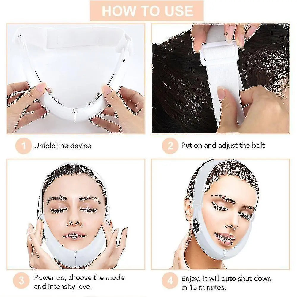 Led Photon Therapy Double Chin Removal Electric V-face Slimming Vibration Massager Face Lift Device - KKS699 White Wholesale Hub