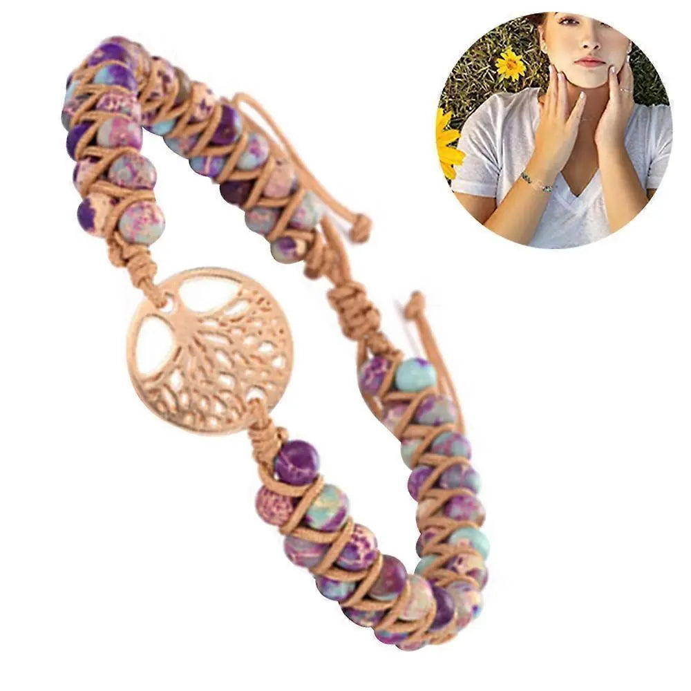 Healing Crystal Bracelets for Women Natural Gemstone Yoga Reiki Chakras Beads Anxiety Tree of Life Lucky Charm Braided Bracelet Adjustable Jewelry Wholesale Hub