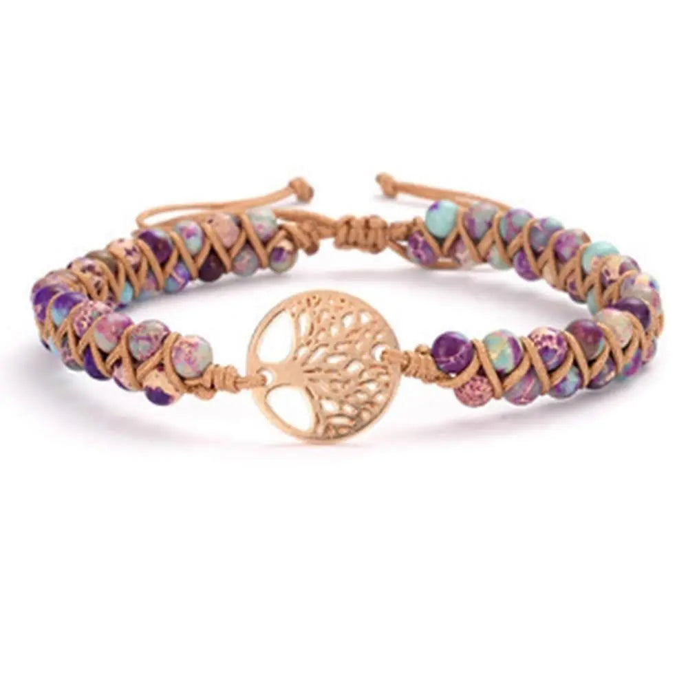 Healing Crystal Bracelets for Women Natural Gemstone Yoga Reiki Chakras Beads Anxiety Tree of Life Lucky Charm Braided Bracelet Adjustable Jewelry Wholesale Hub