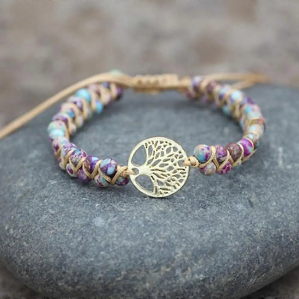 Healing Crystal Bracelets for Women Natural Gemstone Yoga Reiki Chakras Beads Anxiety Tree of Life Lucky Charm Braided Bracelet Adjustable Jewelry Wholesale Hub