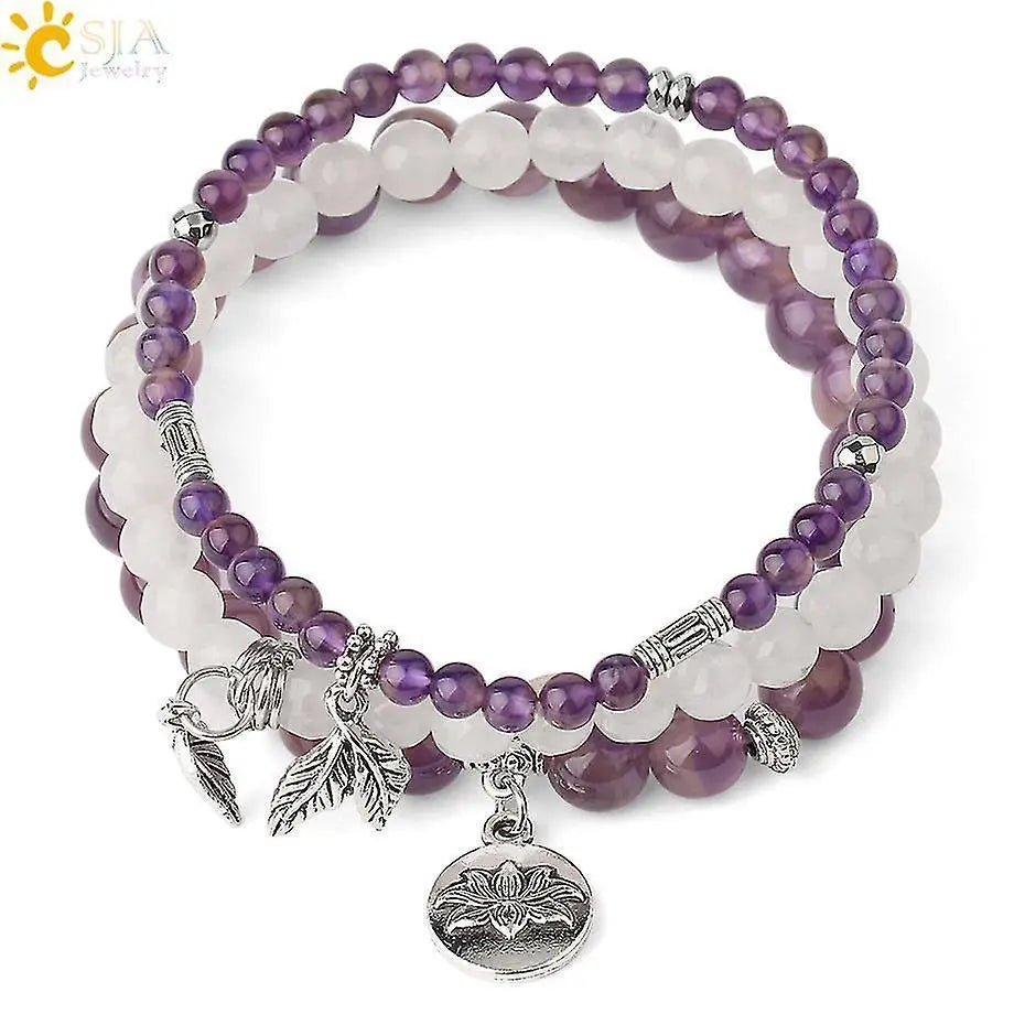 3pcs Amethyst Rose Quartz Crystal Beaded Chakra Bracelet Natural Healing Energy Lotus Charm Beads Stone Reiki Stackable Stretch Bracelets Set Wholesale Hub
