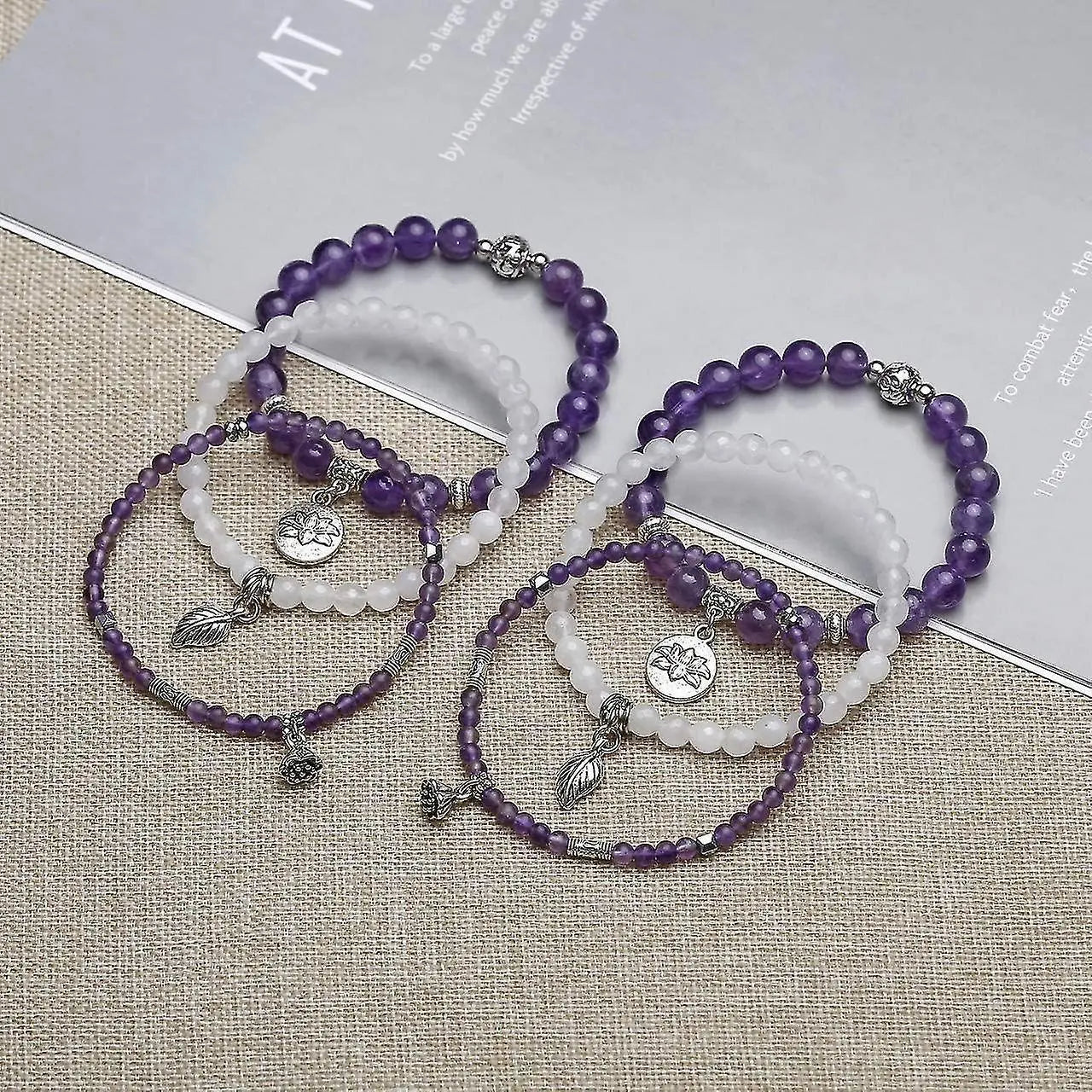 3pcs Amethyst Rose Quartz Crystal Beaded Chakra Bracelet Natural Healing Energy Lotus Charm Beads Stone Reiki Stackable Stretch Bracelets Set Wholesale Hub