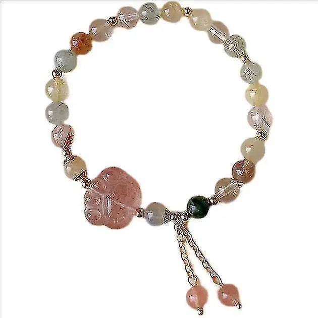 Natural Pink Strawberry Crystal Cat's Claw Pendant Tassel Bracelet Wholesale Hub