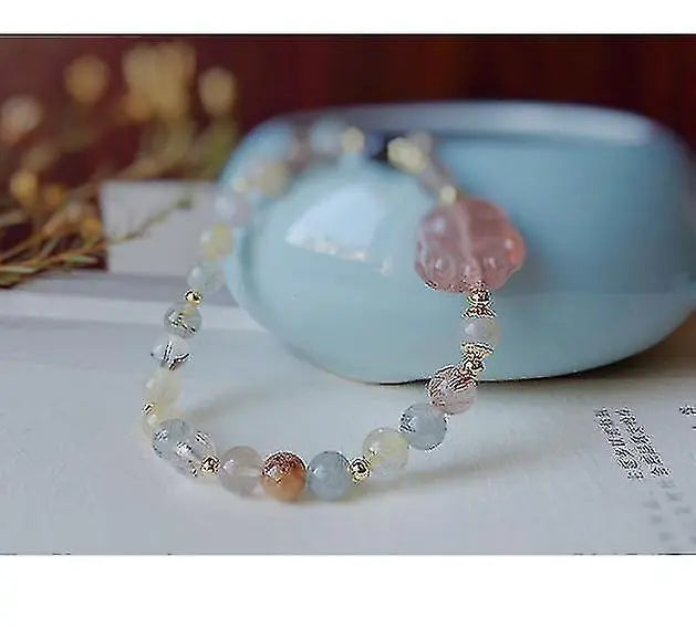 Natural Pink Strawberry Crystal Cat's Claw Pendant Tassel Bracelet Wholesale Hub