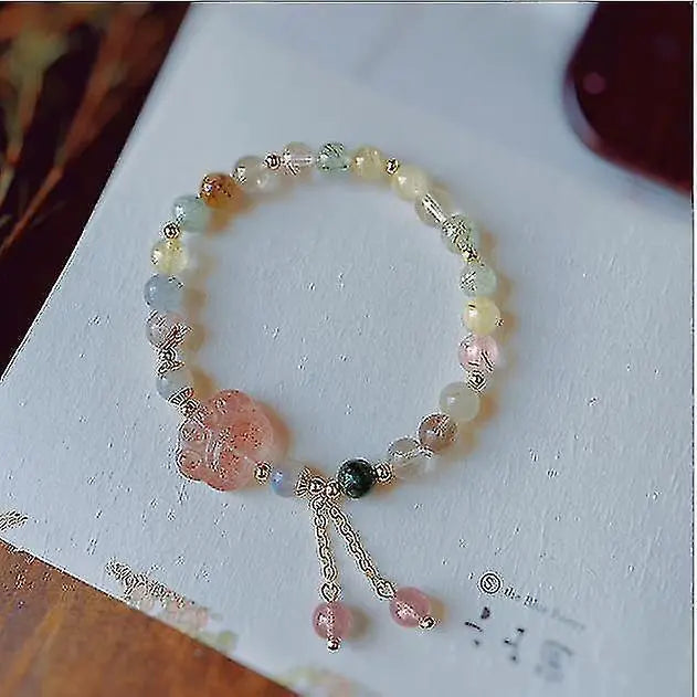 Natural Pink Strawberry Crystal Cat's Claw Pendant Tassel Bracelet Wholesale Hub