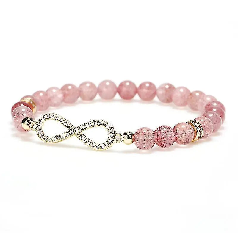 Natural Strawberry Healing Bracelet Women's Girl's Crystal Round Bead Zircon Hand Chain Wholesale Hub