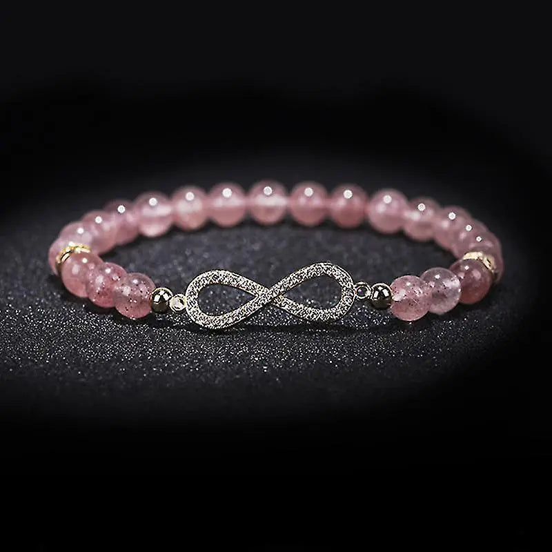 Natural Strawberry Healing Bracelet Women's Girl's Crystal Round Bead Zircon Hand Chain Wholesale Hub