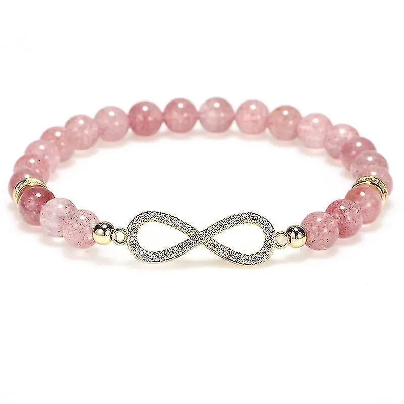 Natural Strawberry Healing Bracelet Women's Girl's Crystal Round Bead Zircon Hand Chain Wholesale Hub