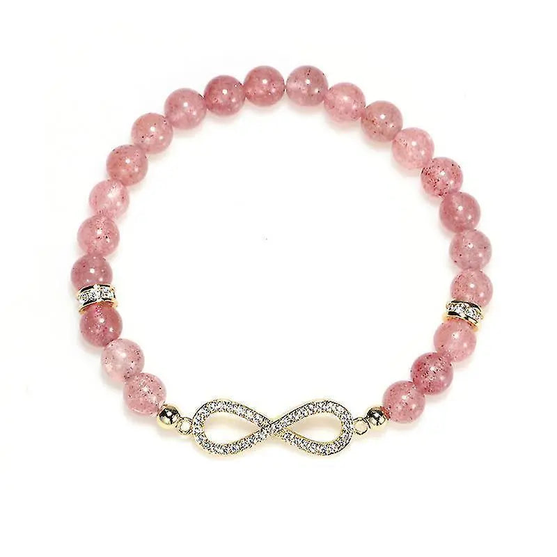 Natural Strawberry Healing Bracelet Women's Girl's Crystal Round Bead Zircon Hand Chain Wholesale Hub