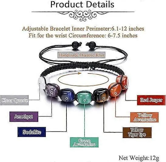 Healing Crystal Bead Bracelet Women Natural Gemstones Yoga Reiki Chakras Stone Beads Anxiety Braided Bracelet Adjustable Jewelry Men Gifts Wholesale Hub