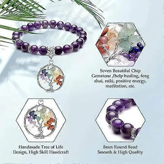 Healing Crystals Beaded Bracelet 7 Chakra Yoga Meditation Stone Bracelets Tree of Life Stretch Bracelet for Women Girls Wholesale Hub