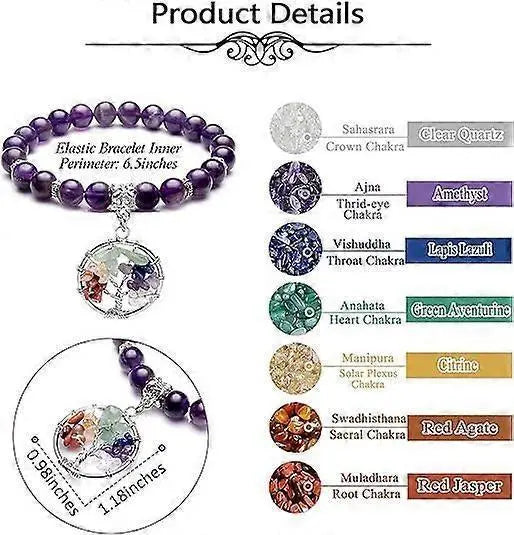Healing Crystals Beaded Bracelet 7 Chakra Yoga Meditation Stone Bracelets Tree of Life Stretch Bracelet for Women Girls Wholesale Hub