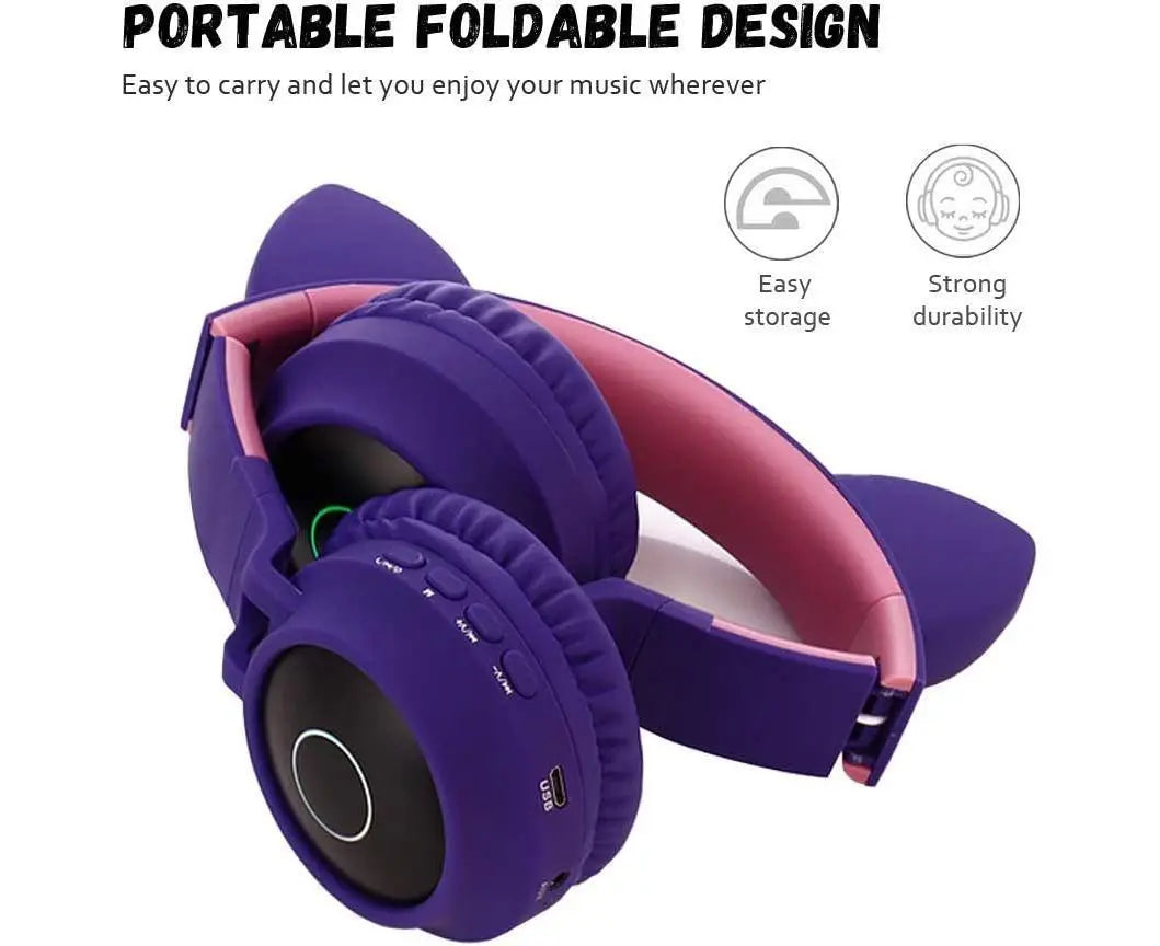 babies Bluetooth Cat Ear Headphones Foldable Stereo Wireless Headphones Wholesale Hub