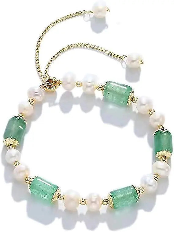 Jade Pearls Bracelet Gold Wealthy Good Fortune Jade Bangle Amulet For Women, Lucky Jade Feng Shui Healing Crystal Bracelet Wholesale Hub