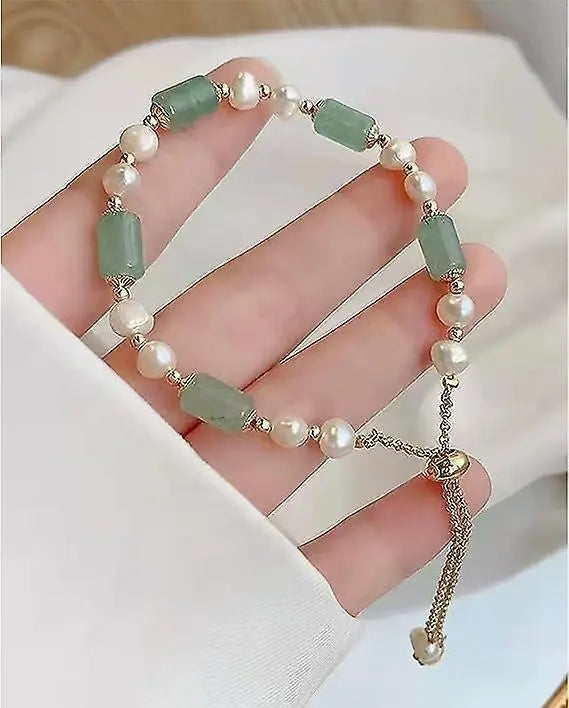 Jade Pearls Bracelet Gold Wealthy Good Fortune Jade Bangle Amulet For Women, Lucky Jade Feng Shui Healing Crystal Bracelet Wholesale Hub