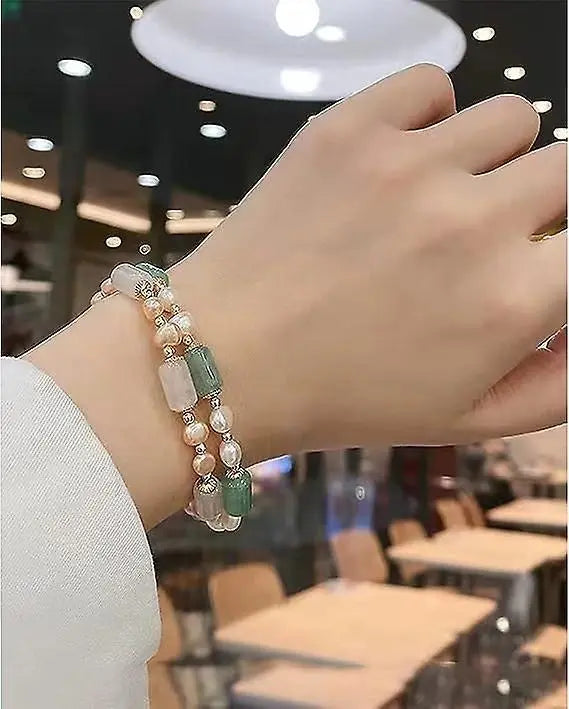 Jade Pearls Bracelet Gold Wealthy Good Fortune Jade Bangle Amulet For Women, Lucky Jade Feng Shui Healing Crystal Bracelet Wholesale Hub