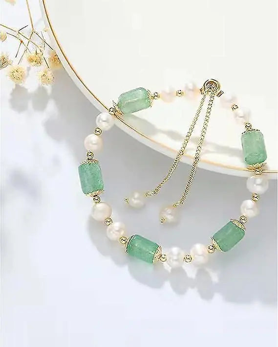 Jade Pearls Bracelet Gold Wealthy Good Fortune Jade Bangle Amulet For Women, Lucky Jade Feng Shui Healing Crystal Bracelet Wholesale Hub