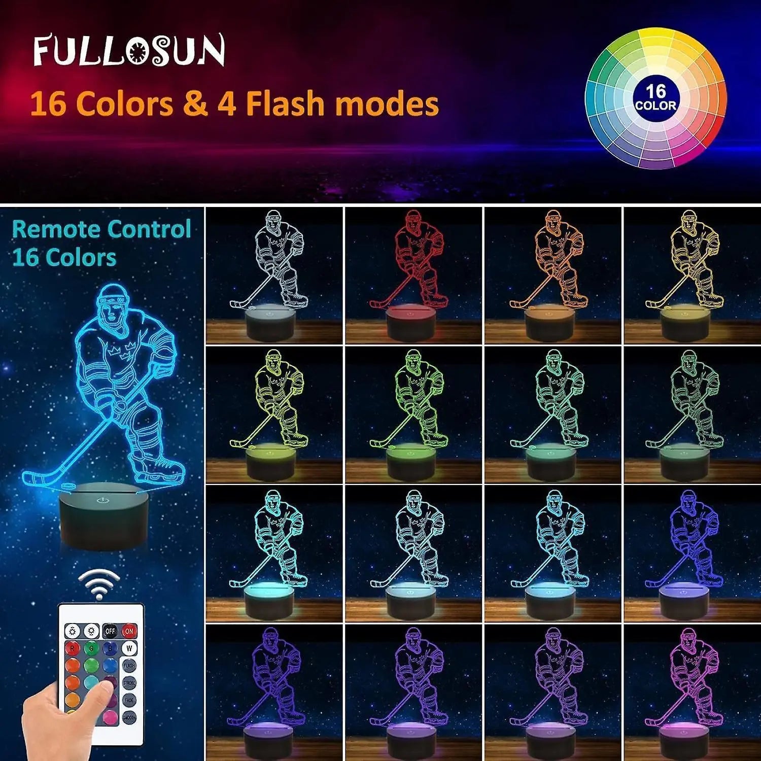 3D Night Lights Ice Hockey Athlete 3D Illusion Bed Wholesale Hub