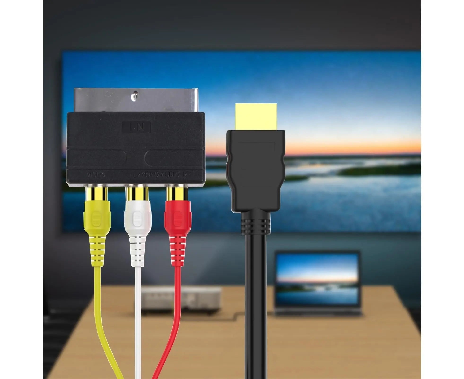2Pcs/Set RCA Cable HDMI-compatible Male to 3 RCA PVC 3 RCA to SCART Adapter for TV - Black Wholesale Hub