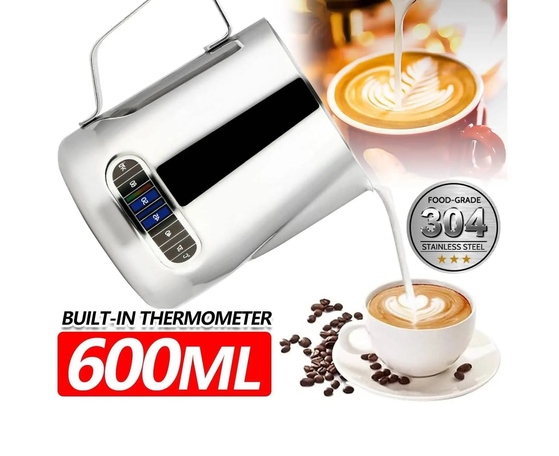 600ml Milk Frothing Thermometer Espresso Coffee Pitcher Stainless Steel Jug Wholesale Hub