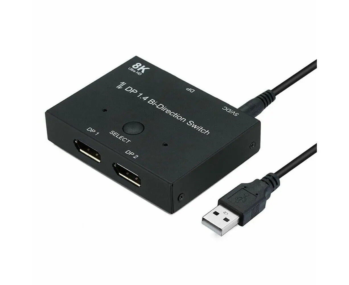 8K DP 1 In 2 Out Displayport Splitter Switch for HDTV Graphics Card Computer - Black Wholesale Hub