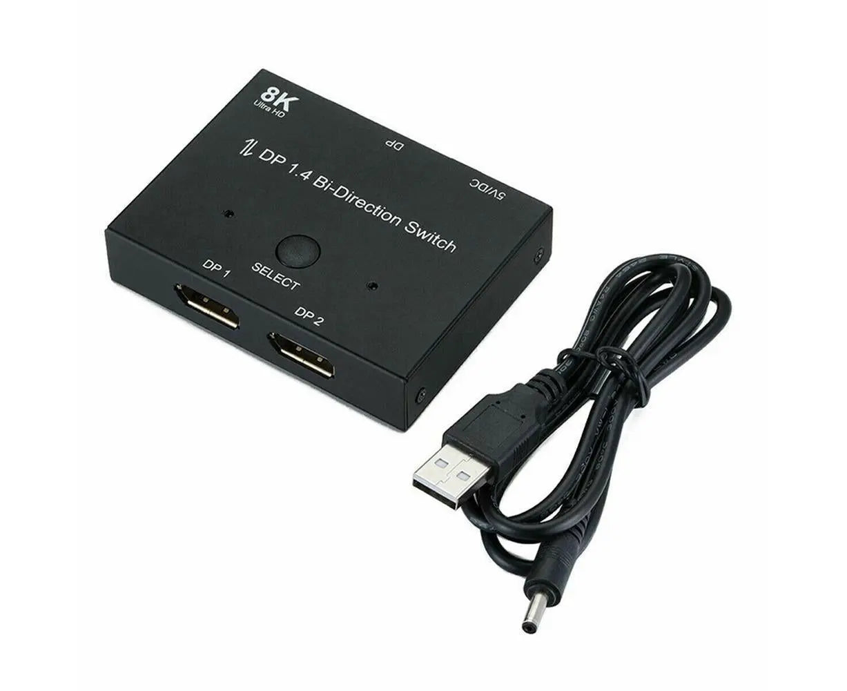 8K DP 1 In 2 Out Displayport Splitter Switch for HDTV Graphics Card Computer - Black Wholesale Hub