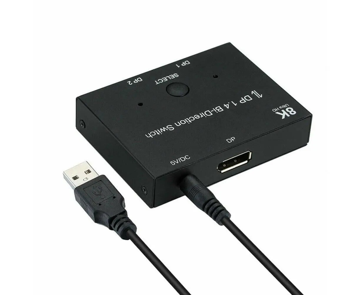 8K DP 1 In 2 Out Displayport Splitter Switch for HDTV Graphics Card Computer - Black Wholesale Hub